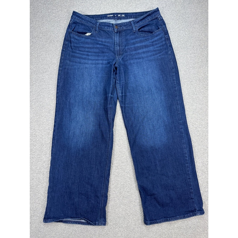 Old Navy Wide Leg Jeans Women's 16 Blue Denim Dark Wash High Rise Baggy Fit Y2K